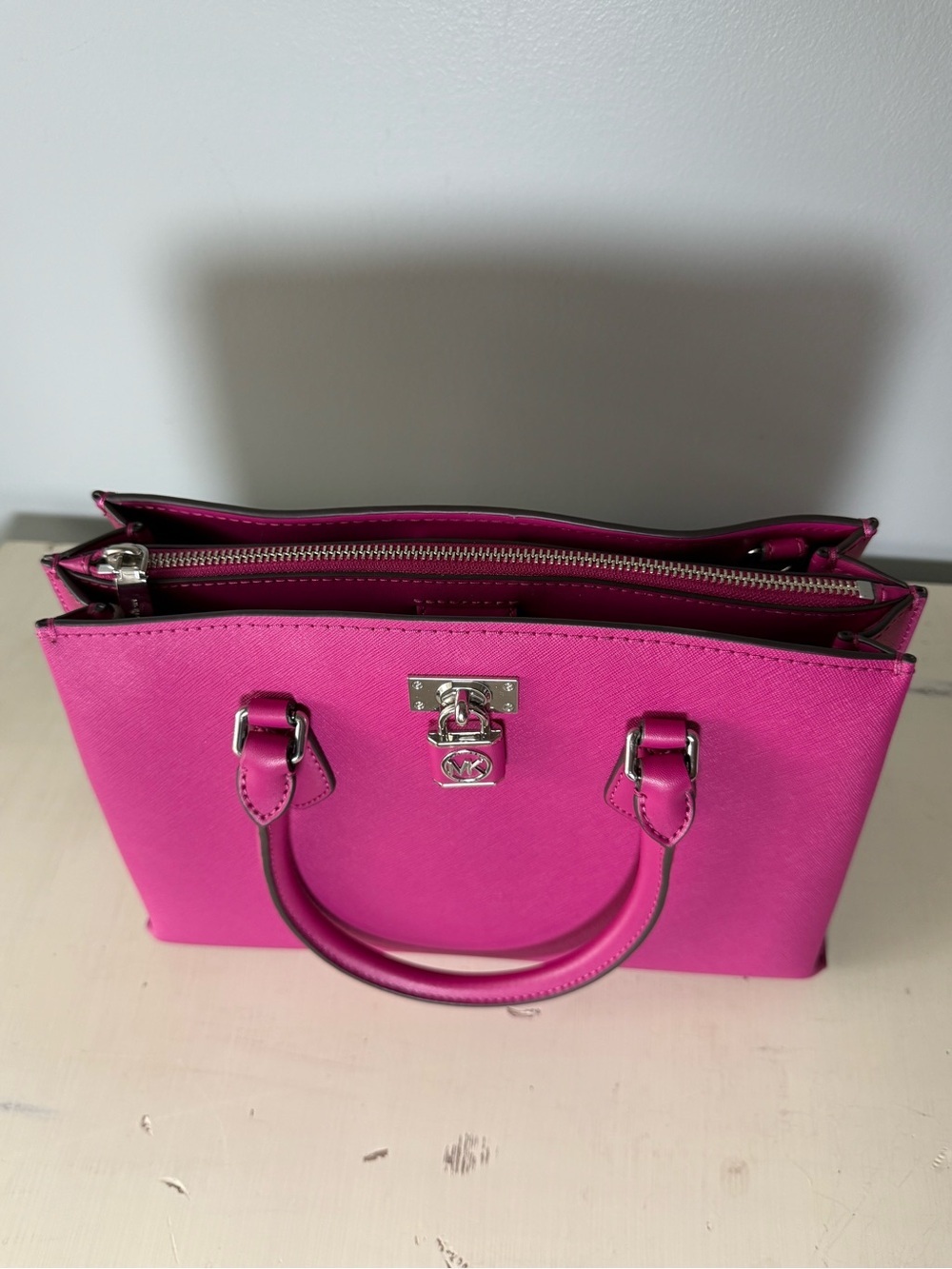 Michael Kors Ruby Medium Leather Satchel, Deep Fuchsia • New with tags - Picture 2 of 9